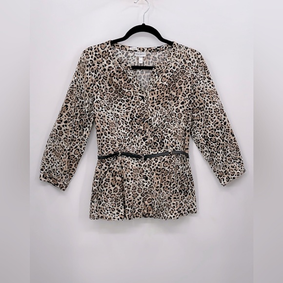 HARVE BENARD Leopard Peplum Shirt - Picture 1 of 3